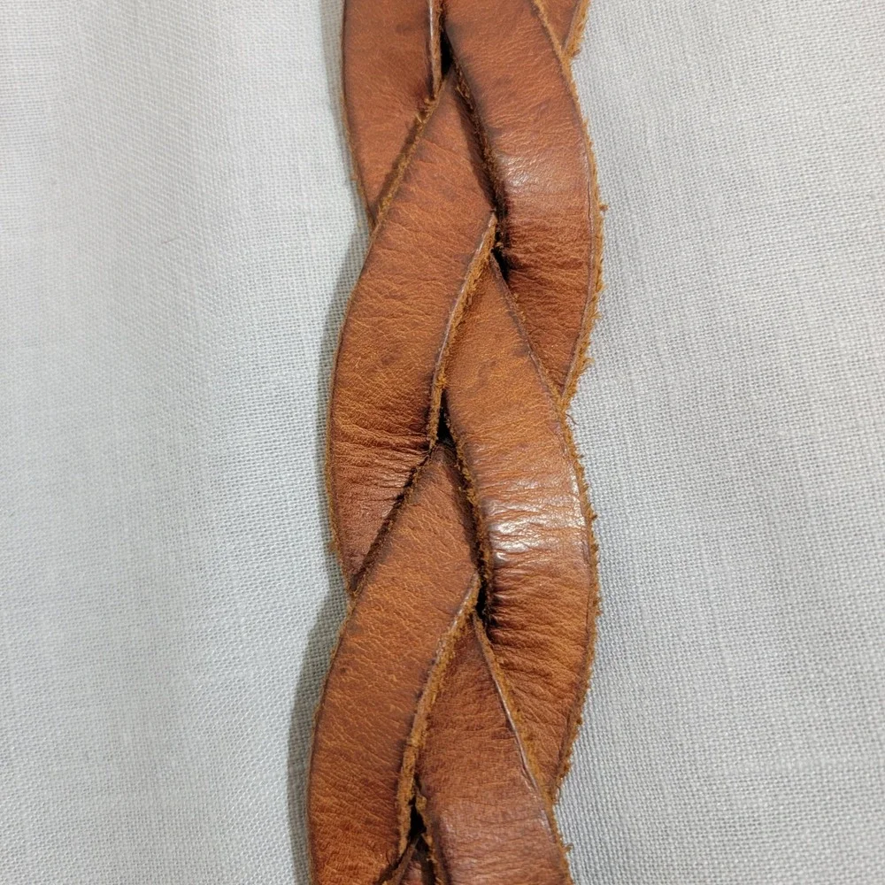 Chaps Brown Braided Leather Belt with Gold Buckle